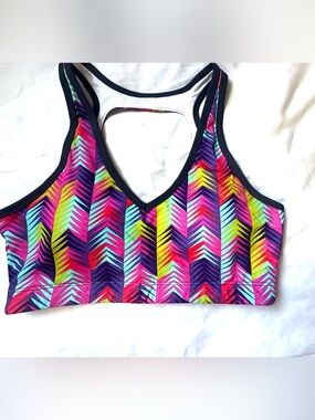 Fabletics M Colorful Flirty open back Workout bra yoga cami top Removable pads